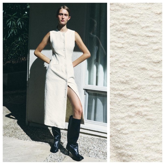 Zara Dresses & Skirts - NWT. Zara ZW Collection Ecru Cotton Blend Textured Shift Midi Dress. Size M.